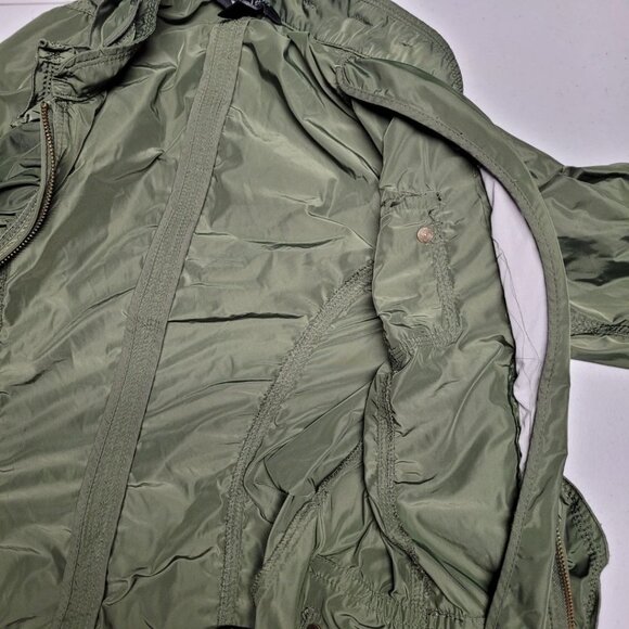 White House Black Market Ruffle Jacket Zip Pocket Green Womens Small Lightweight - Picture 10 of 11